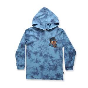 Boys Tops: Snap Long Sleeve Hooded Tee Pacific Blue Dye