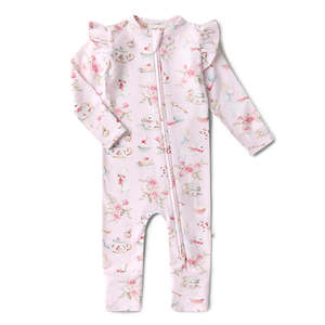 Onesies: Snuggle Hunny Kids Alice's Tea Party Organic Snugglesuit Convertible Romper with Frill
