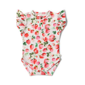 Onesies: Snuggle Hunny Kids Strawberry Short Sleeve Organic Bodysuit with Frill