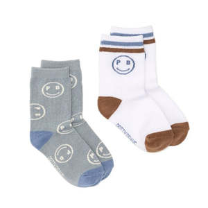 Baby Socks: Pretty Brave 2 pack Smiley Socks Sage/White