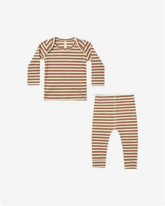 Quincy Mae Ribbed Tee and Legging Set Cinnamon Stripe