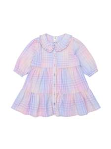 Huxbaby Rainbow Check Long Sleeve Frill Dress - Multi