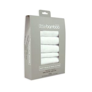 Little Bamboo Muslin Wash Cloths White 6pk