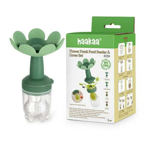 Starting Solids: Haakaa Flower Fresh Food Feeder & Cover Set - Pea Green