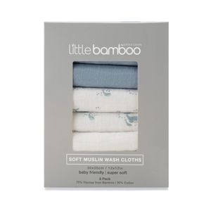 Little Bamboo Muslin Wash Cloths Retro Blue 6pk