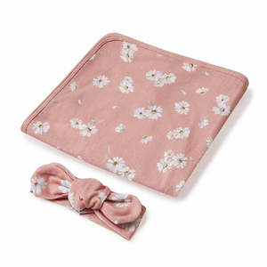 Blankets: Snuggle Hunny Kids Daisy Baby Jersey Wrap & Topknot Set