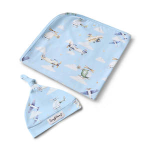 Snuggle Hunny Kids Taking Flight Baby Jersey Wrap & Beanie Set