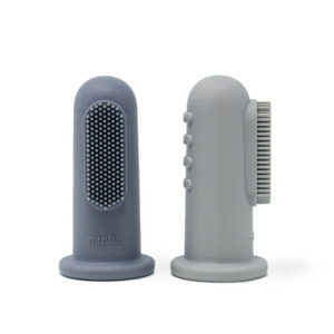 Care: Mushie Finger Toothbrush Stone & Tradewinds