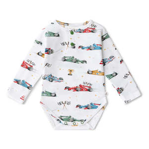 Boys: Snuggle Hunny Kids Little Racers Long Sleeve Organic Bodysuit