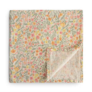Mushie Organic Cotton Muslin Swaddle Blanket Pastel Blooms