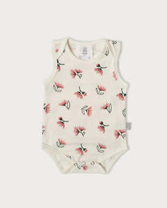 Babu Organic Cotton Singlet Bodysuit Pohutukawa
