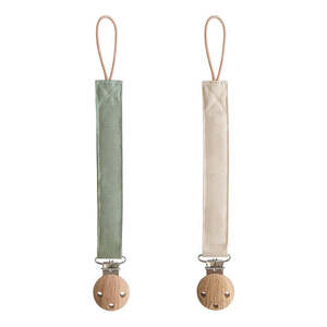 Sleep: Mushie Linen Pacifier Clips 2-Pack - Olive/Shifting Sand