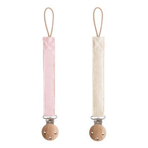 Mushie Linen Pacifier Clips 2-Pack) Blush/Cream