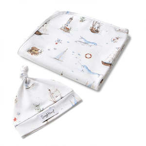 Snuggle Hunny Kids Set Sail Organic Jersey Wrap & Beanie Set