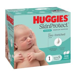 New Born: Huggies SkinProtect Premium Nappies Size 1 Jumbo 108 Pack