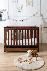 Wooden Cots: Kapai BETA Wooden Baby Cot Drop Side with Drawer COFFEE