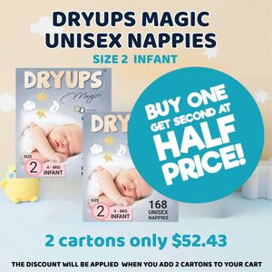 Autumn Sale: Dryups Magic Nappies Unisex Size 2 Infant (4-8kg)