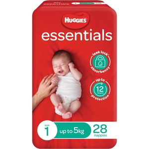 Huggies Essentials Nappies Size 1 (up to 5kg) 28 Pack