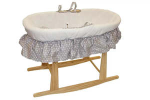All Nursery: Moses Basket Linen Set ONLY- Gray with White Stars Skirt