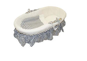 All Nursery: Moses Basket Linen Set ONLY - White with Blue Striped Skirt