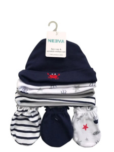 New Born: Neeva 8 Piece Hat & Mitten Set CRAB