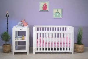 Kapai ALPHA Wooden BUNDLE - Drop Side Cot / Toddler Bed and Change Table (OFF-WHITE)