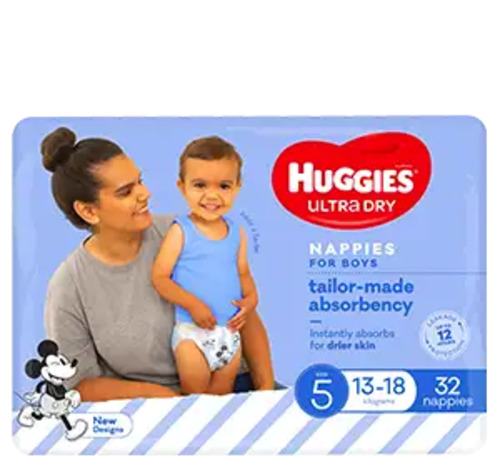 Huggies Ultra Dry - Size 5 (13-18kg) BOYS  PACK
