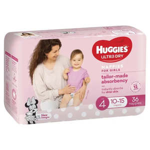 All Nappies More: Huggies Ultra Dry - Size 4 (10-15kg) GIRLS PACK