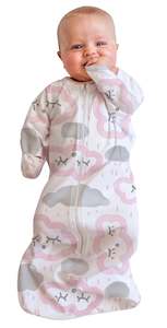 Sleeping Sleeptime: 0-3m COTTON All in One Swaddle Bag CLOUDS PINK