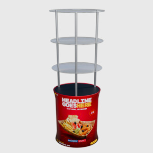 Custom Printed Counters Displays: Oval Counter Display with Triple Shelves