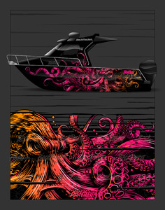 Boat Wrap Designs: Hand-Drawn Octopus Boat Wrap Design | Signature Series
