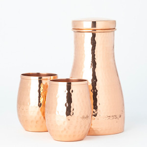 Copper Carafe With Two Stemless Glasses Back to basics