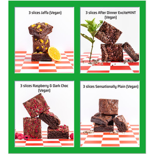 Vegan Brownies: VEGAN - Classic Orange Choc paired with ExciteMINT, Raspberry and Choc-Choc
