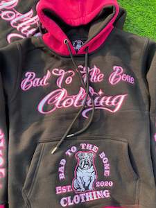 Tracksuit Collection: Adult O.G 'BTTB Clothing N.E.J.R' Fully Embroided Pull-Over Hooded Black & Pink Tracksuit.