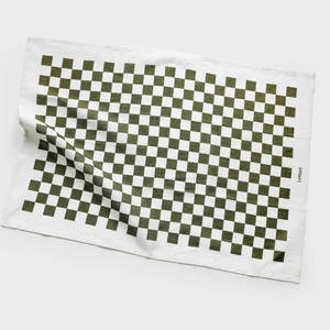 Tea Towels: Lettuce Micro Checkers Linen Tea Towel