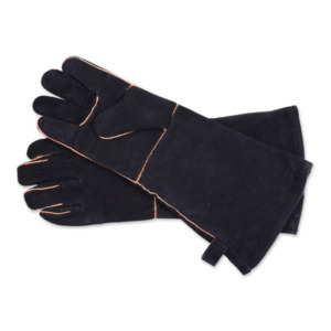 Oven Mitts: RSVP BBQ Grill Gloves Black Leather 45cm