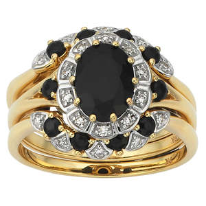 Gold Sapphire & Diamond Trio Ring Set