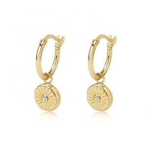 Drop Earrings: Gold Plated Hoop Earrings With Circle Cz Charm