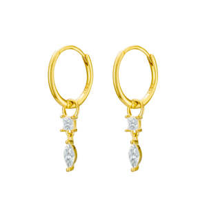 Drop Earrings: Gold Plated Huggie Earrings With Double Cz Drop