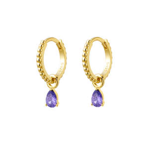 Drop Earrings: Gold Plated Beaded Huggie Earrings With Light Amethyst Cz Charm