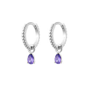 Drop Earrings: Beaded Huggie Earrings With Light Amethyst Cz Charm