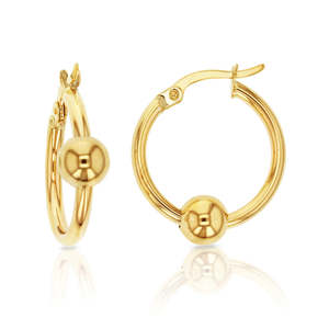 Hoops: Yellow Gold Round 2mm Hoops With Sliding Ball
