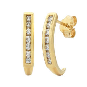 Yellow Gold Diamond Semi Huggie Earrings