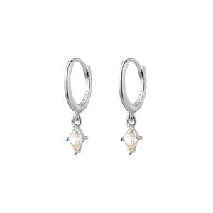 Huggies: Huggie Earrings With Drop Diamond-Shape White Cz