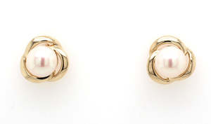 Pearl Birthstone Collection: Gold Pearl Knot Studs