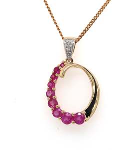 Gold Ruby & Diamond Circle Pendant