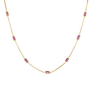 July Ruby Birthstone Collection: Sterling Silver/Gold Plated Fine Box Chain Necklace With Multi Baguette Set Ruby Cz