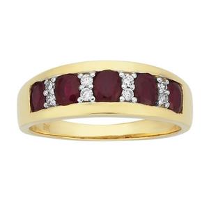 July Ruby Birthstone Collection: Yellow Gold Ruby & Diamond Band