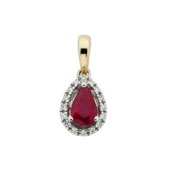 Yellow Gold Pear Shape Ruby & Diamond Pendant