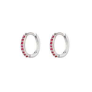 Sterling Silver Huggie Earrings With Ruby Cz Detail